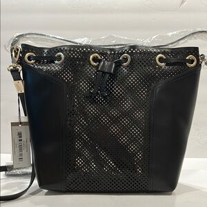 Foley & Corinna Clio Bucket Tote in Black with Perforated Design